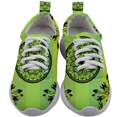 Green Grid Cute Flower Mandala Kids Athletic Shoes by Magicworlddreamarts1