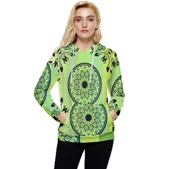 Green Grid Cute Flower Mandala Women s Lightweight Drawstring Hoodie