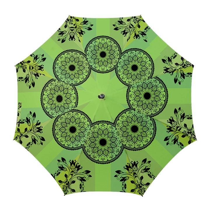 Green Grid Cute Flower Mandala Golf Umbrellas