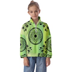 Green Grid Cute Flower Mandala Kids  Half Zip Hoodie