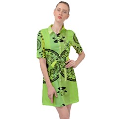 Green Grid Cute Flower Mandala Belted Shirt Dress by Magicworlddreamarts1