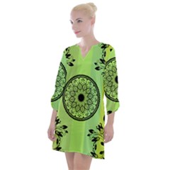 Green Grid Cute Flower Mandala Open Neck Shift Dress by Magicworlddreamarts1