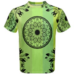 Green Grid Cute Flower Mandala Men s Cotton Tee by Magicworlddreamarts1