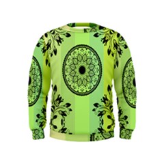 Green Grid Cute Flower Mandala Kids  Sweatshirt