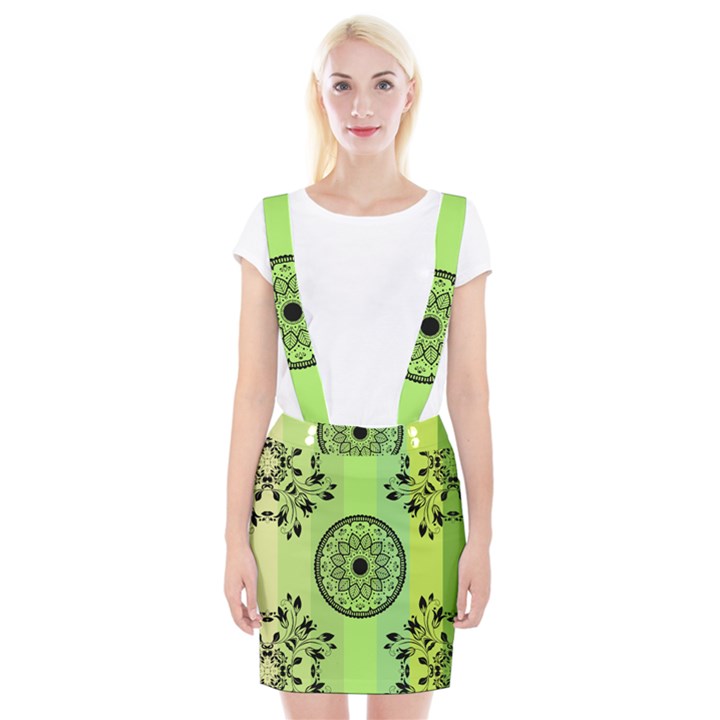 Green Grid Cute Flower Mandala Braces Suspender Skirt