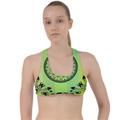 Green Grid Cute Flower Mandala Criss Cross Racerback Sports Bra by Magicworlddreamarts1