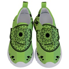 Green Grid Cute Flower Mandala Kids  Velcro No Lace Shoes