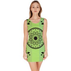 Green Grid Cute Flower Mandala Bodycon Dress by Magicworlddreamarts1