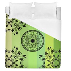 Green Grid Cute Flower Mandala Duvet Cover (queen Size) by Magicworlddreamarts1