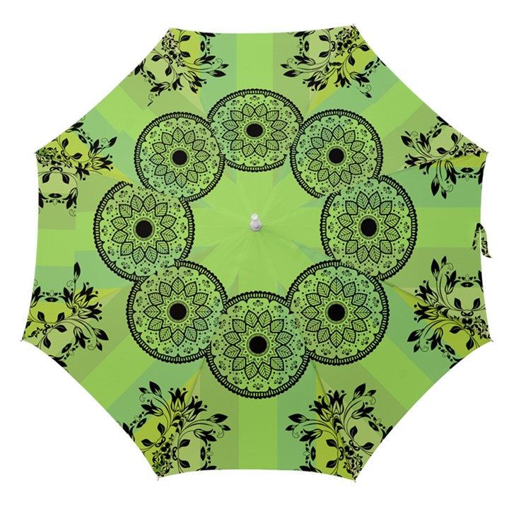 Green Grid Cute Flower Mandala Straight Umbrellas