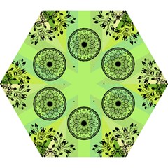 Green Grid Cute Flower Mandala Mini Folding Umbrellas by Magicworlddreamarts1