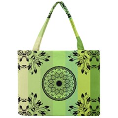 Green Grid Cute Flower Mandala Mini Tote Bag by Magicworlddreamarts1