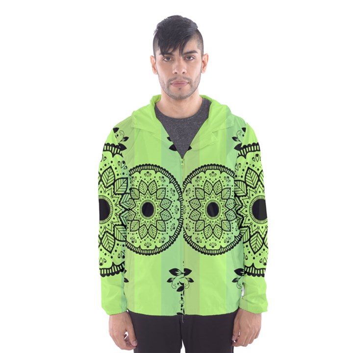 Green Grid Cute Flower Mandala Men s Hooded Windbreaker