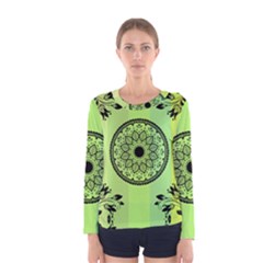 Green Grid Cute Flower Mandala Women s Long Sleeve Tee