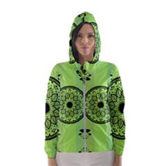 Green Grid Cute Flower Mandala Women s Hooded Windbreaker