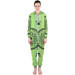 Green Grid Cute Flower Mandala Hooded Jumpsuit (ladies) 