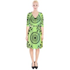 Green Grid Cute Flower Mandala Wrap Up Cocktail Dress by Magicworlddreamarts1