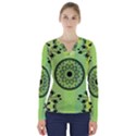 Green Grid Cute Flower Mandala V-Neck Long Sleeve Top View1