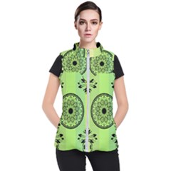 Green Grid Cute Flower Mandala Women s Puffer Vest