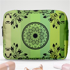 Green Grid Cute Flower Mandala Make Up Pouch (large) by Magicworlddreamarts1