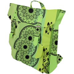 Green Grid Cute Flower Mandala Buckle Up Backpack by Magicworlddreamarts1