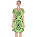 Green Grid Cute Flower Mandala Short Sleeve Bardot Dress View1