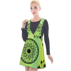 Green Grid Cute Flower Mandala Plunge Pinafore Velour Dress by Magicworlddreamarts1