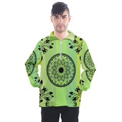 Green Grid Cute Flower Mandala Men s Half Zip Pullover