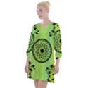 Green Grid Cute Flower Mandala Open Neck Shift Dress View1