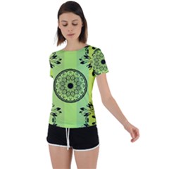 Green Grid Cute Flower Mandala Back Circle Cutout Sports Tee by Magicworlddreamarts1