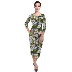 Blooming Garden Quarter Sleeve Midi Velour Bodycon Dress by SychEva