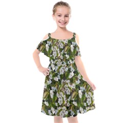 Blooming Garden Kids  Cut Out Shoulders Chiffon Dress by SychEva