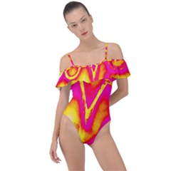 Pop Art Love Graffiti Frill Detail One Piece Swimsuit by essentialimage365