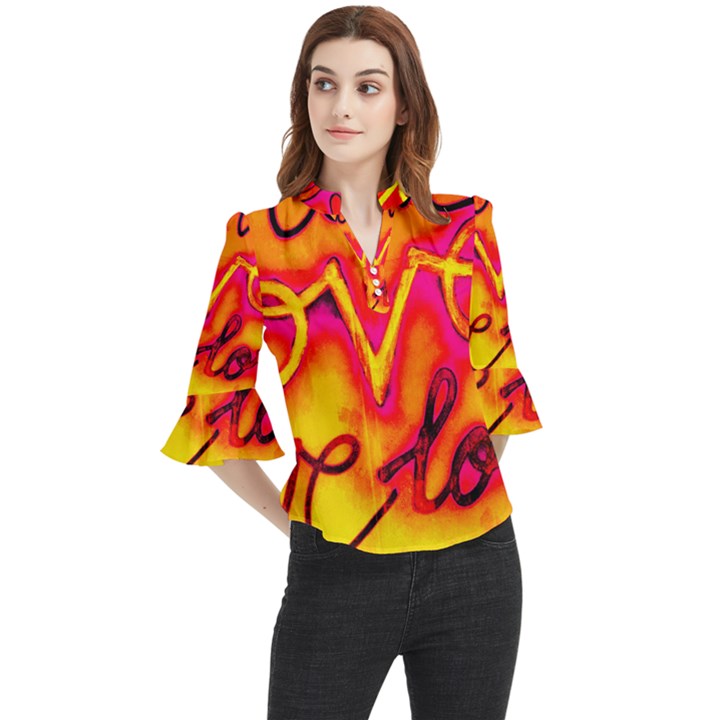  Graffiti Love Loose Horn Sleeve Chiffon Blouse