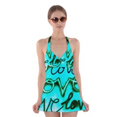  Graffiti Love Halter Dress Swimsuit  by essentialimage365