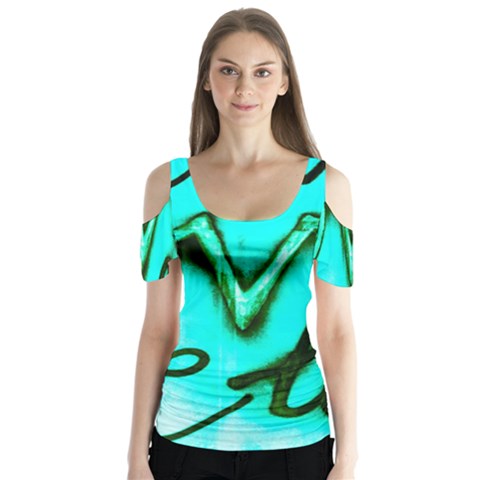  Graffiti Love Butterfly Sleeve Cutout Tee  by essentialimage365