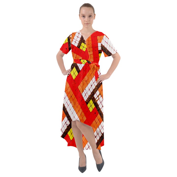 Pop Art Mosaic Front Wrap High Low Dress