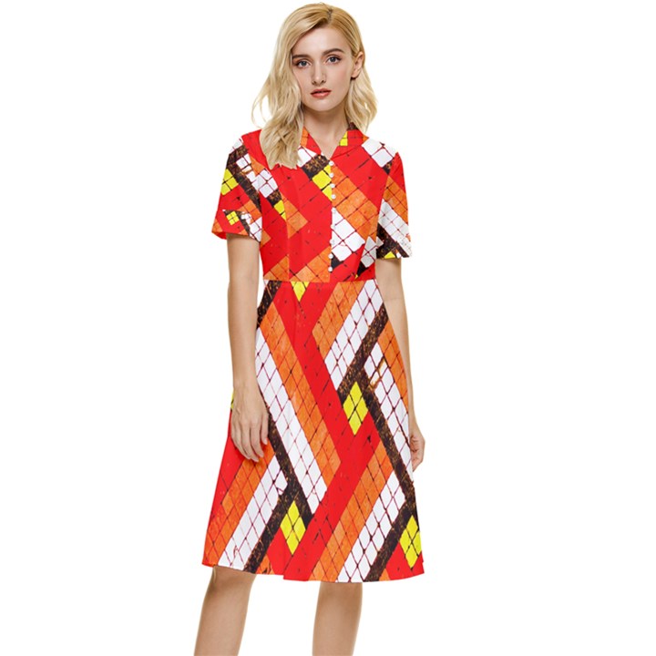 Pop Art Mosaic Button Top Knee Length Dress