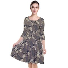 Browns Geometric Abstract Design Quarter Sleeve Waist Band Dress by dflcprintsclothing