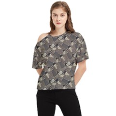 Browns Geometric Abstract Design One Shoulder Cut Out Tee