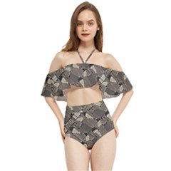 Browns Geometric Abstract Design Halter Flowy Bikini Set 