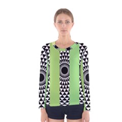  Green Check Pattern, Vertical Mandala Women s Long Sleeve Tee