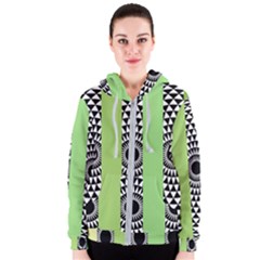  Green Check Pattern, Vertical Mandala Women s Zipper Hoodie by Magicworlddreamarts1