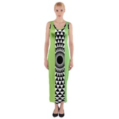  Green Check Pattern, Vertical Mandala Fitted Maxi Dress by Magicworlddreamarts1