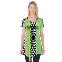  Green Check Pattern, Vertical Mandala Short Sleeve Tunic  by Magicworlddreamarts1