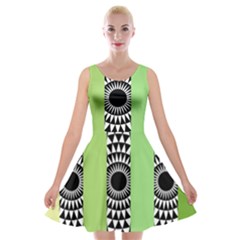  Green Check Pattern, Vertical Mandala Velvet Skater Dress