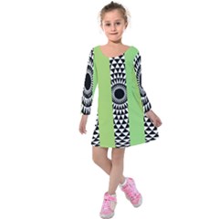  Green Check Pattern, Vertical Mandala Kids  Long Sleeve Velvet Dress by Magicworlddreamarts1