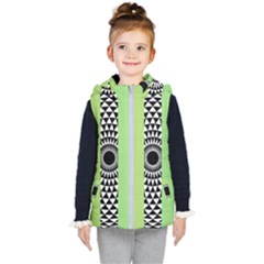  Green Check Pattern, Vertical Mandala Kids  Hooded Puffer Vest