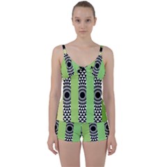  Green Check Pattern, Vertical Mandala Tie Front Two Piece Tankini by Magicworlddreamarts1