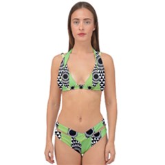  Green Check Pattern, Vertical Mandala Double Strap Halter Bikini Set by Magicworlddreamarts1